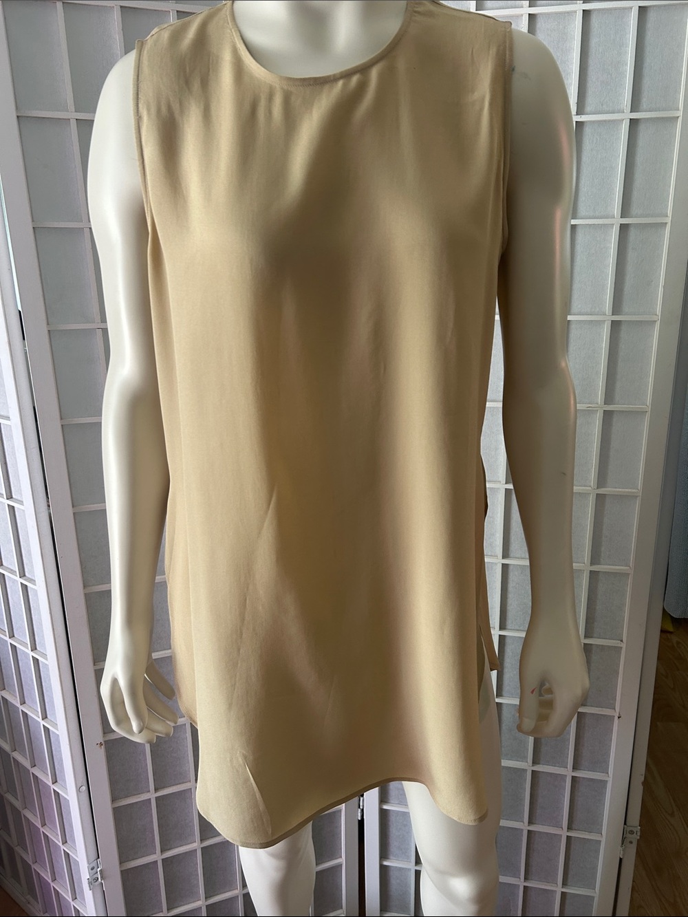 Giorgio Armani Cream Sleeveless Silk Tunic Top